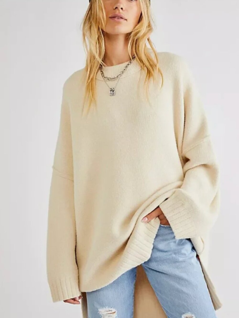 Free People Oversized Peaches Tunic in Cream